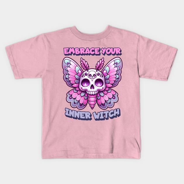 Embrace Your Inner Witch Pastel Skull Moth Kids T-Shirt by WitchyArty